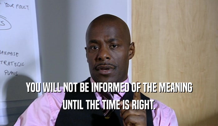 YOU WILL NOT BE INFORMED OF THE MEANING UNTIL THE TIME IS RIGHT. 