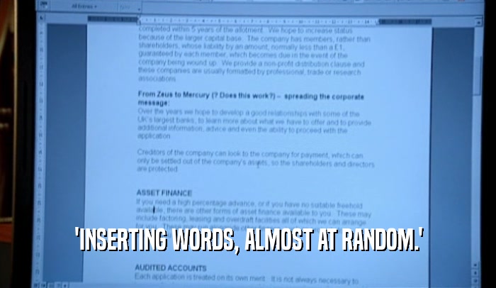 'INSERTING WORDS, ALMOST AT RANDOM.'  