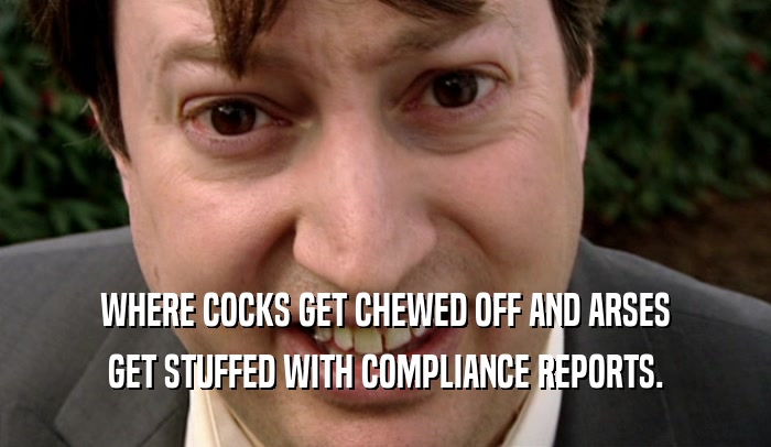 WHERE COCKS GET CHEWED OFF AND ARSES GET STUFFED WITH COMPLIANCE REPORTS. 