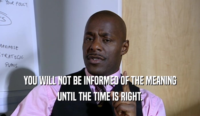 YOU WILL NOT BE INFORMED OF THE MEANING UNTIL THE TIME IS RIGHT. 