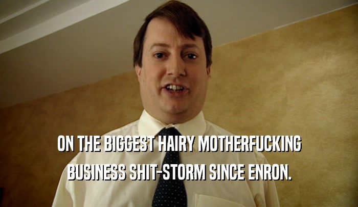 ON THE BIGGEST HAIRY MOTHERFUCKING BUSINESS SHIT-STORM SINCE ENRON. 
