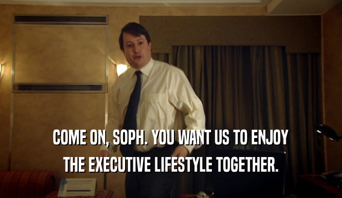 COME ON, SOPH. YOU WANT US TO ENJOY THE EXECUTIVE LIFESTYLE TOGETHER. 