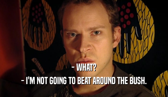 - WHAT? - I'M NOT GOING TO BEAT AROUND THE BUSH. 