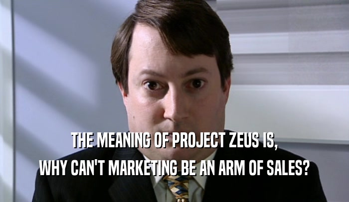 THE MEANING OF PROJECT ZEUS IS, WHY CAN'T MARKETING BE AN ARM OF SALES? 