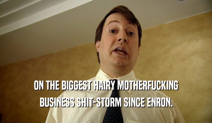 ON THE BIGGEST HAIRY MOTHERFUCKING BUSINESS SHIT-STORM SINCE ENRON. 