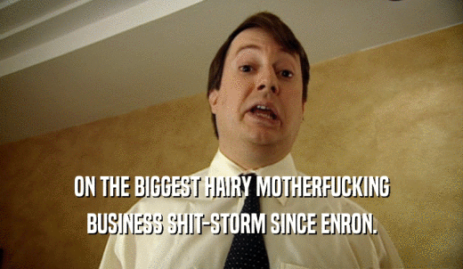 ON THE BIGGEST HAIRY MOTHERFUCKING BUSINESS SHIT-STORM SINCE ENRON. 