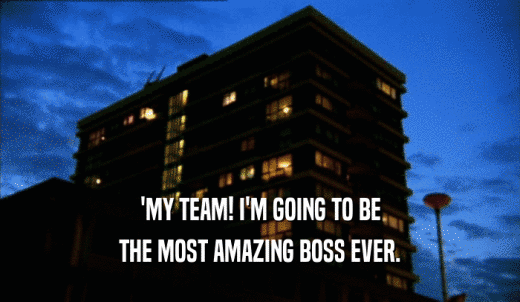 'MY TEAM! I'M GOING TO BE THE MOST AMAZING BOSS EVER. 