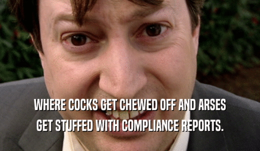 WHERE COCKS GET CHEWED OFF AND ARSES GET STUFFED WITH COMPLIANCE REPORTS. 