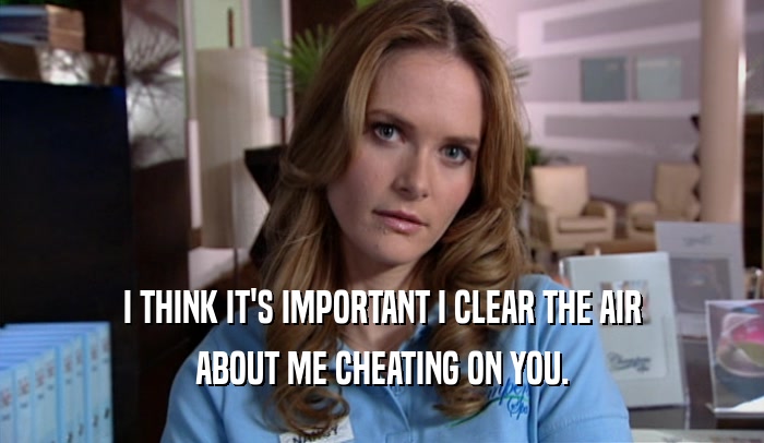 I THINK IT'S IMPORTANT I CLEAR THE AIR ABOUT ME CHEATING ON YOU. 