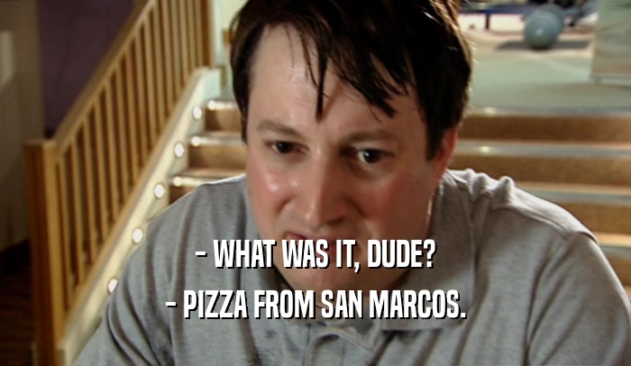 - WHAT WAS IT, DUDE? - PIZZA FROM SAN MARCOS. 