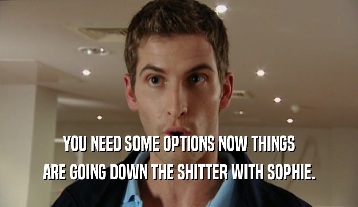 YOU NEED SOME OPTIONS NOW THINGS ARE GOING DOWN THE SHITTER WITH SOPHIE. 