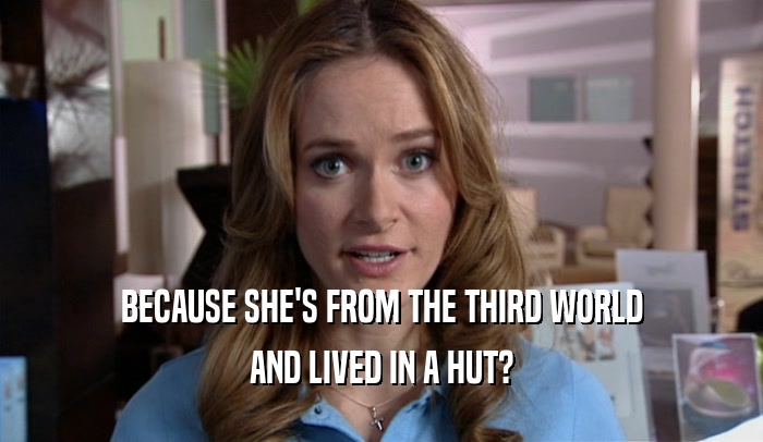 BECAUSE SHE'S FROM THE THIRD WORLD AND LIVED IN A HUT? 
