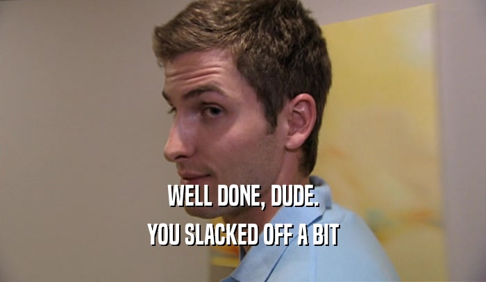 WELL DONE, DUDE. YOU SLACKED OFF A BIT 
