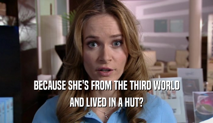 BECAUSE SHE'S FROM THE THIRD WORLD AND LIVED IN A HUT? 