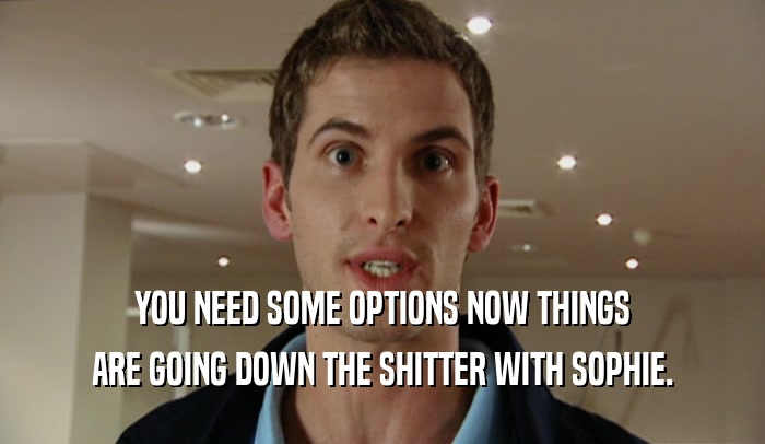 YOU NEED SOME OPTIONS NOW THINGS ARE GOING DOWN THE SHITTER WITH SOPHIE. 