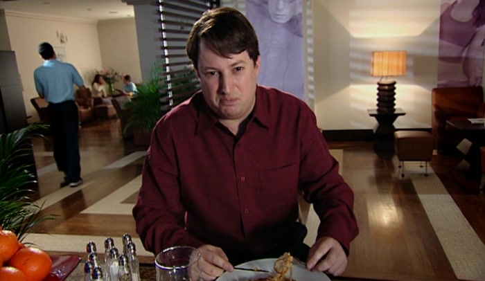 THERE'S A BIG POOL OF RUSTY WATER BY THE URINALS AND IT TURNS MY STOMACH. 