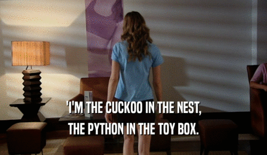 'I'M THE CUCKOO IN THE NEST, THE PYTHON IN THE TOY BOX. 