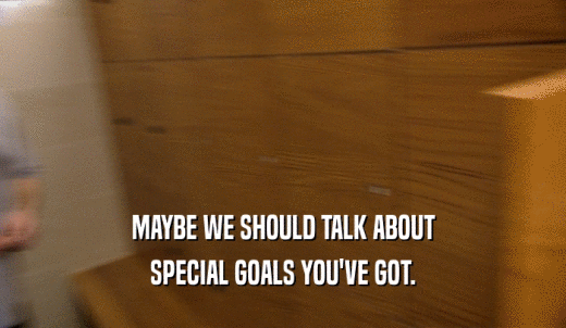 MAYBE WE SHOULD TALK ABOUT SPECIAL GOALS YOU'VE GOT. 