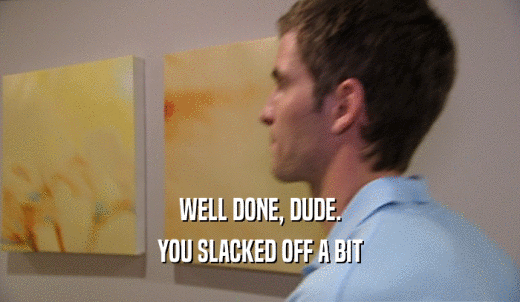 WELL DONE, DUDE. YOU SLACKED OFF A BIT 