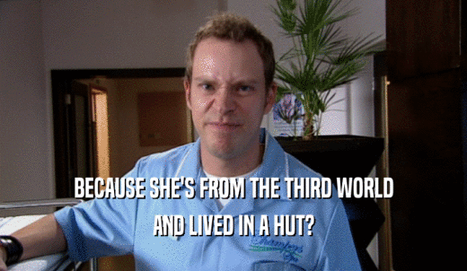 BECAUSE SHE'S FROM THE THIRD WORLD AND LIVED IN A HUT? 
