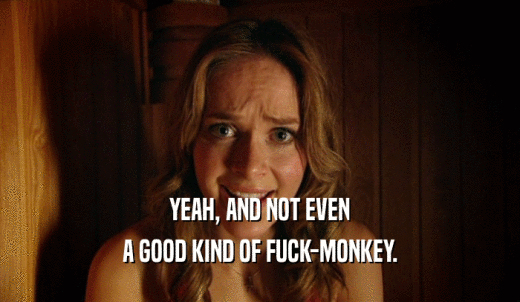 YEAH, AND NOT EVEN A GOOD KIND OF FUCK-MONKEY. 