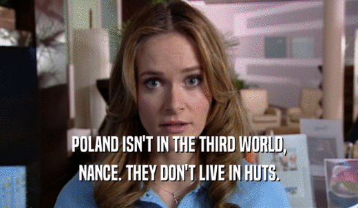 POLAND ISN'T IN THE THIRD WORLD, NANCE. THEY DON'T LIVE IN HUTS. 