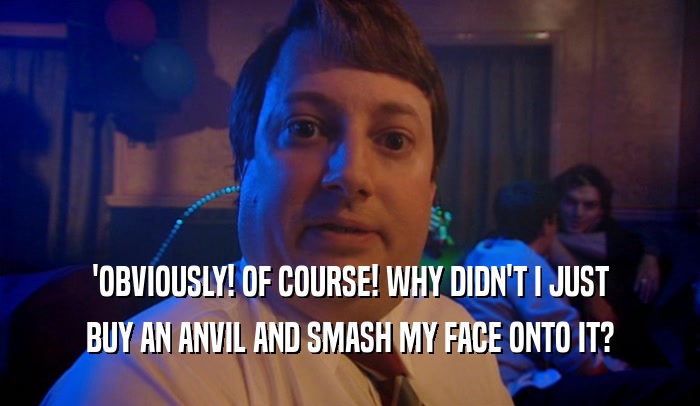 'OBVIOUSLY! OF COURSE! WHY DIDN'T I JUST BUY AN ANVIL AND SMASH MY FACE ONTO IT? 