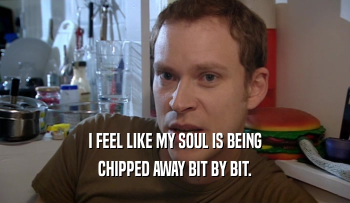 I FEEL LIKE MY SOUL IS BEING CHIPPED AWAY BIT BY BIT. 