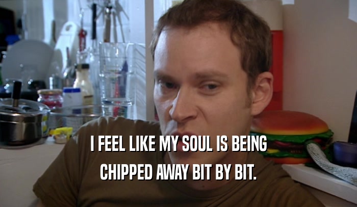 I FEEL LIKE MY SOUL IS BEING CHIPPED AWAY BIT BY BIT. 