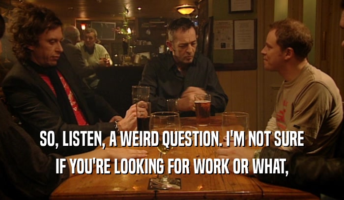 SO, LISTEN, A WEIRD QUESTION. I'M NOT SURE IF YOU'RE LOOKING FOR WORK OR WHAT, 
