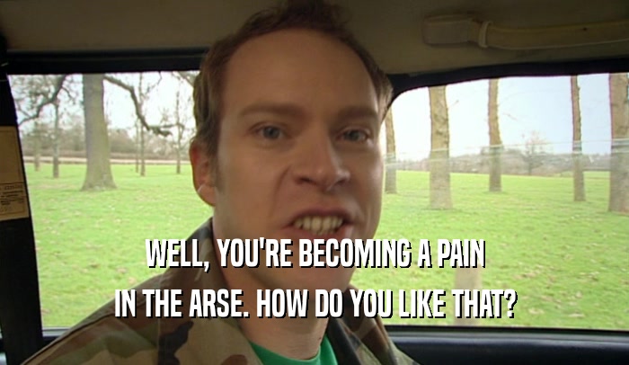 WELL, YOU'RE BECOMING A PAIN IN THE ARSE. HOW DO YOU LIKE THAT? 