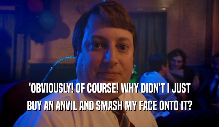 'OBVIOUSLY! OF COURSE! WHY DIDN'T I JUST BUY AN ANVIL AND SMASH MY FACE ONTO IT? 