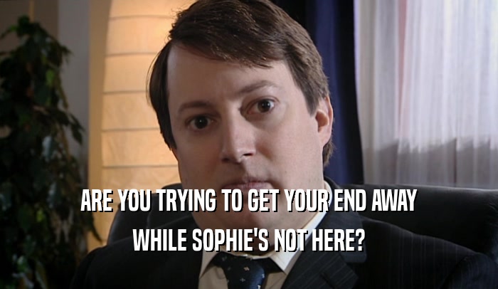ARE YOU TRYING TO GET YOUR END AWAY WHILE SOPHIE'S NOT HERE? 