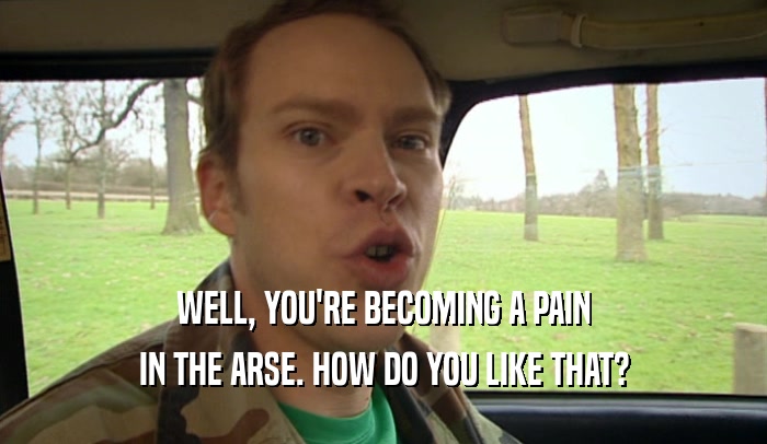 WELL, YOU'RE BECOMING A PAIN IN THE ARSE. HOW DO YOU LIKE THAT? 
