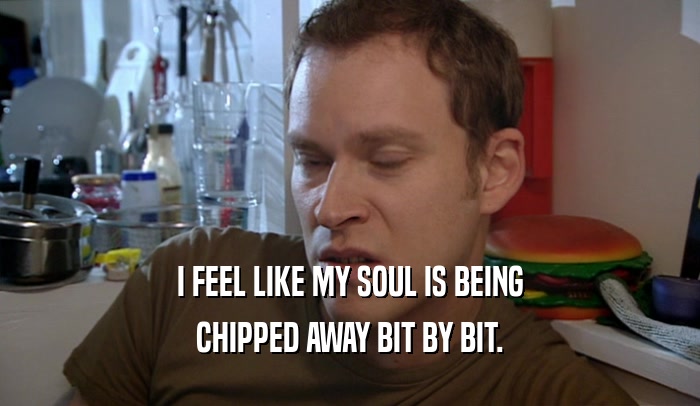 I FEEL LIKE MY SOUL IS BEING CHIPPED AWAY BIT BY BIT. 