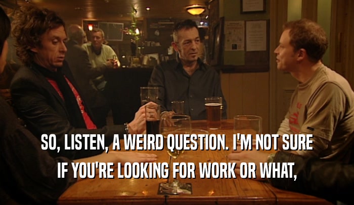 SO, LISTEN, A WEIRD QUESTION. I'M NOT SURE IF YOU'RE LOOKING FOR WORK OR WHAT, 