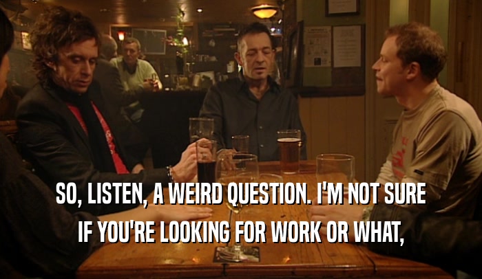 SO, LISTEN, A WEIRD QUESTION. I'M NOT SURE IF YOU'RE LOOKING FOR WORK OR WHAT, 