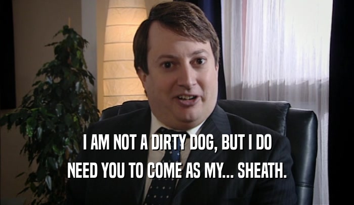 I AM NOT A DIRTY DOG, BUT I DO NEED YOU TO COME AS MY... SHEATH. 