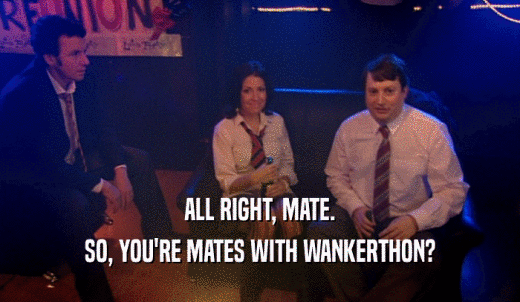 ALL RIGHT, MATE. SO, YOU'RE MATES WITH WANKERTHON? 