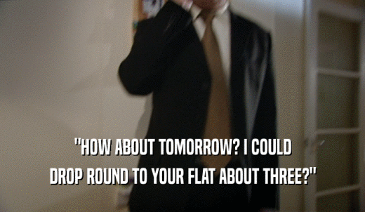 'HOW ABOUT TOMORROW? I COULD DROP ROUND TO YOUR FLAT ABOUT THREE?' 