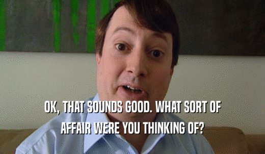 OK, THAT SOUNDS GOOD. WHAT SORT OF AFFAIR WERE YOU THINKING OF? 