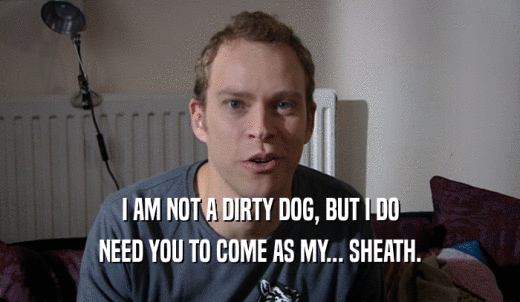 I AM NOT A DIRTY DOG, BUT I DO NEED YOU TO COME AS MY... SHEATH. 