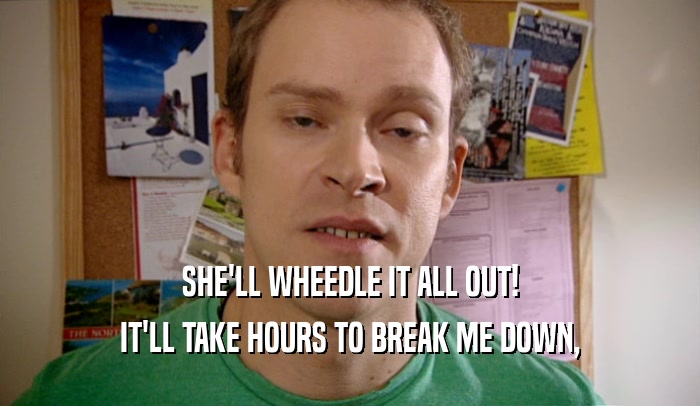 SHE'LL WHEEDLE IT ALL OUT! IT'LL TAKE HOURS TO BREAK ME DOWN, 