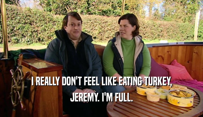 I REALLY DON'T FEEL LIKE EATING TURKEY,
 JEREMY. I'M FULL.
 