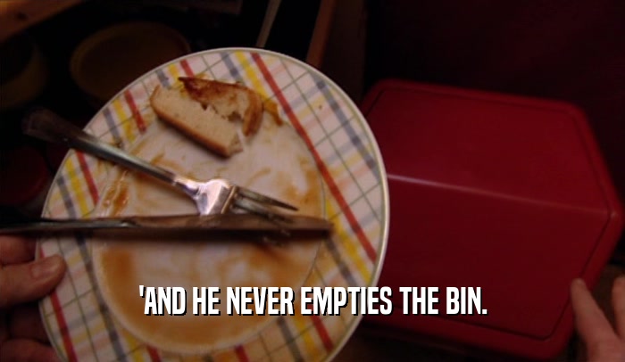 'AND HE NEVER EMPTIES THE BIN.
  