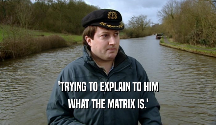 'TRYING TO EXPLAIN TO HIM WHAT THE MATRIX IS.' 