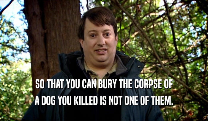 SO THAT YOU CAN BURY THE CORPSE OF
 A DOG YOU KILLED IS NOT ONE OF THEM.
 