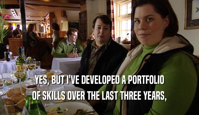 YES, BUT I'VE DEVELOPED A PORTFOLIO OF SKILLS OVER THE LAST THREE YEARS, 