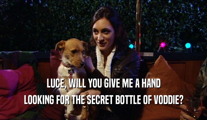 LUCE, WILL YOU GIVE ME A HAND LOOKING FOR THE SECRET BOTTLE OF VODDIE? 
