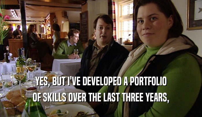 YES, BUT I'VE DEVELOPED A PORTFOLIO OF SKILLS OVER THE LAST THREE YEARS, 